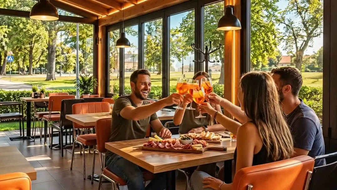 Amici che brindano con lo spritz davanti a un tagliere